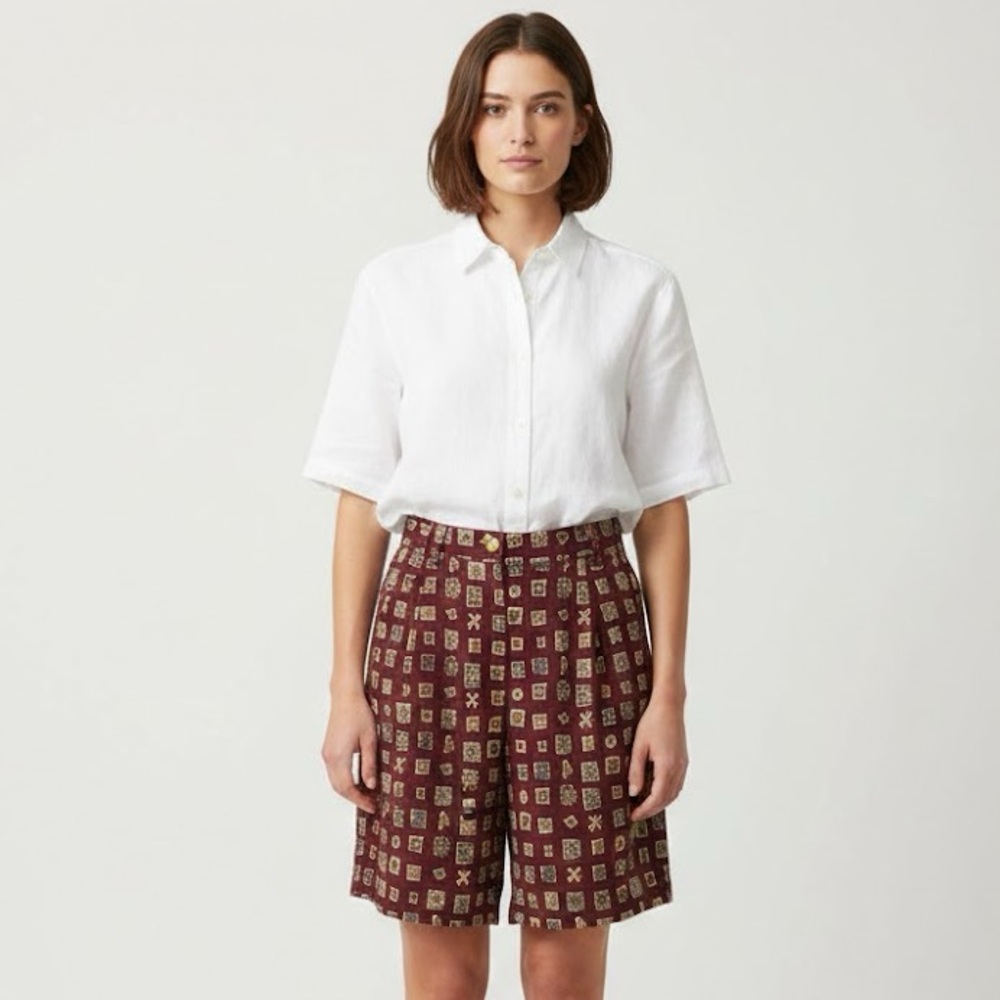 NEW RALPH LAUREN 90s Aesthetic Trouser MOM SHORTS SZ 6/S BURGUNDY SQUARES PREPPY